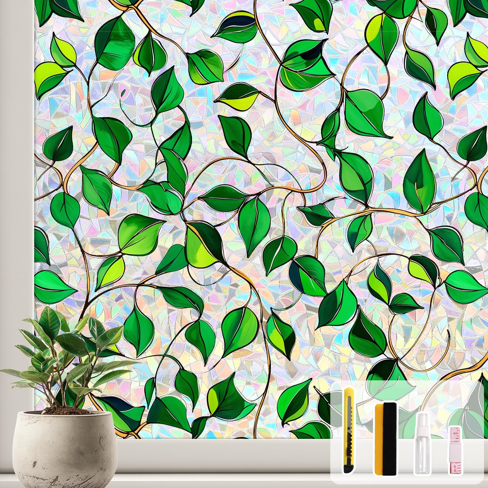 Kromapolis Window Privacy Film, Decorative 17.5 x 78.7 inch, Rainbow-leaf