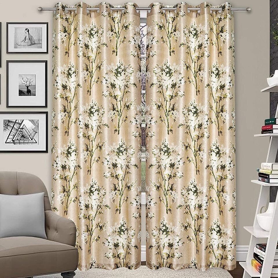 2 Piece Green Floral Print Grommet Ringtop Door Window Curtains Set 5 7 9 Feet