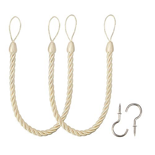Curtain Ropes Tiebacks Tie-Backs, Curtain Handmade Holdbacks with 2pack Beige