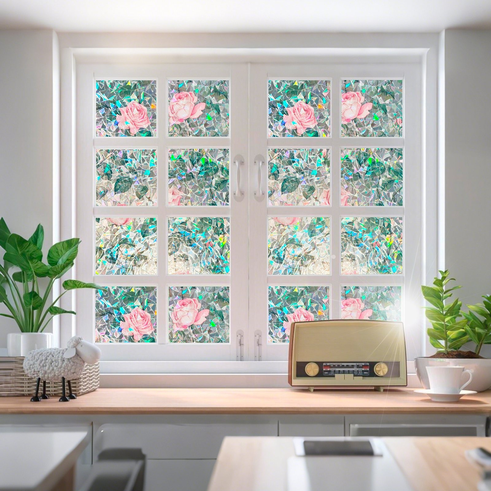 45*90CM 3D PVC Colorful Electrostatic Window Sticker with Rose Scale Pattern