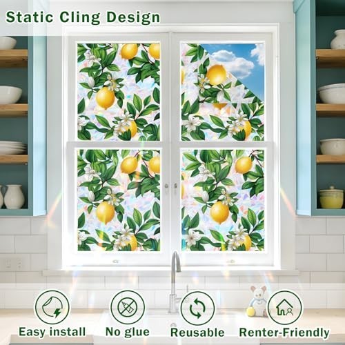 Stained Glass Window Film Rainbow Privacy Static Cling UV Block Easy DIY Home