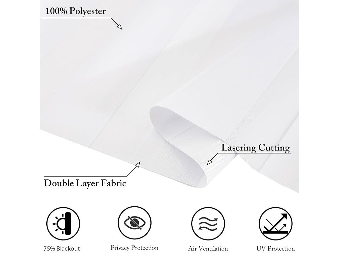 Cordless Window Roller Shades Free-Stop Dual Layer Zebra Blinds-White- 29”W 64”H