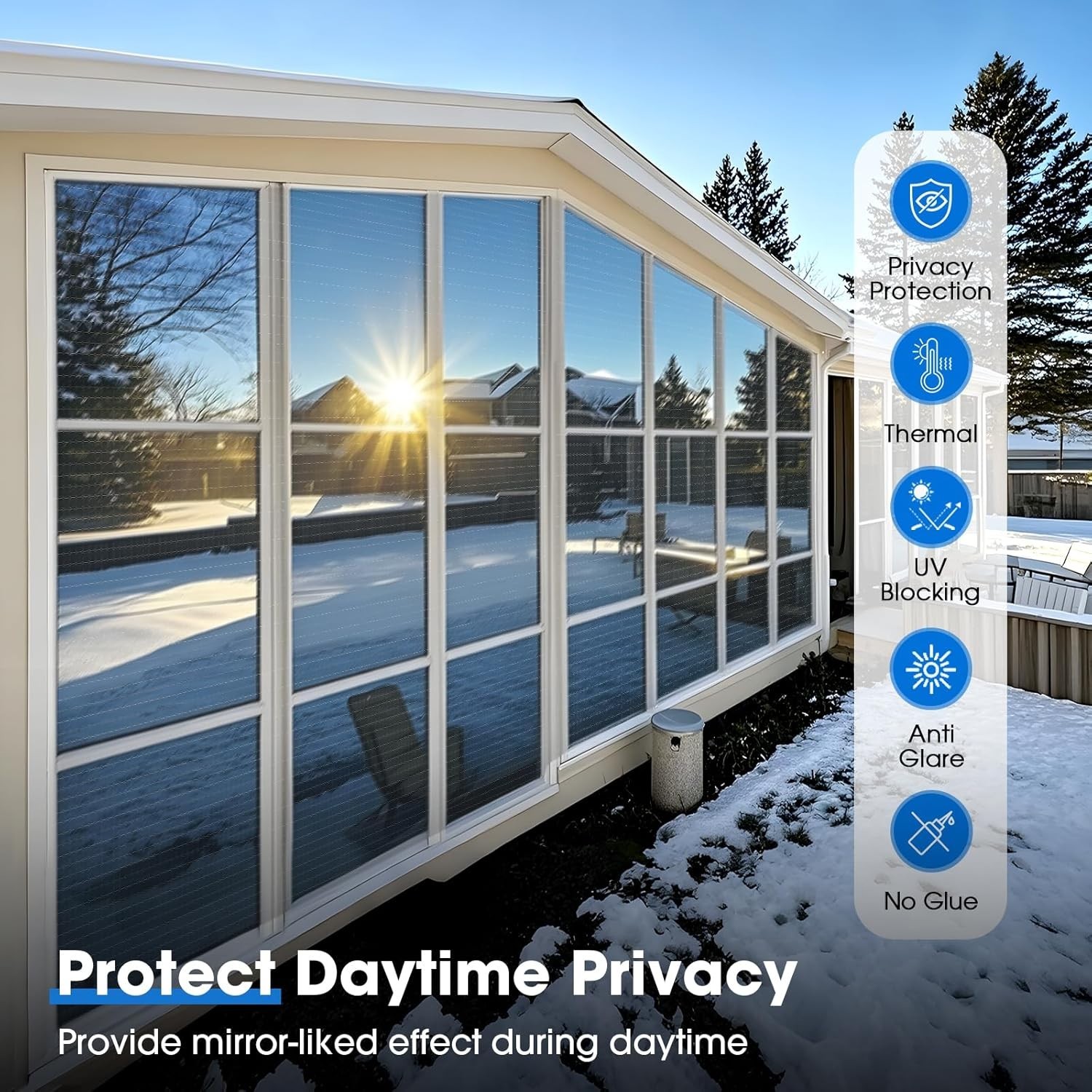 Coavas One Way Privacy Window Film Reflective Tint for Home Static Heat Blocking