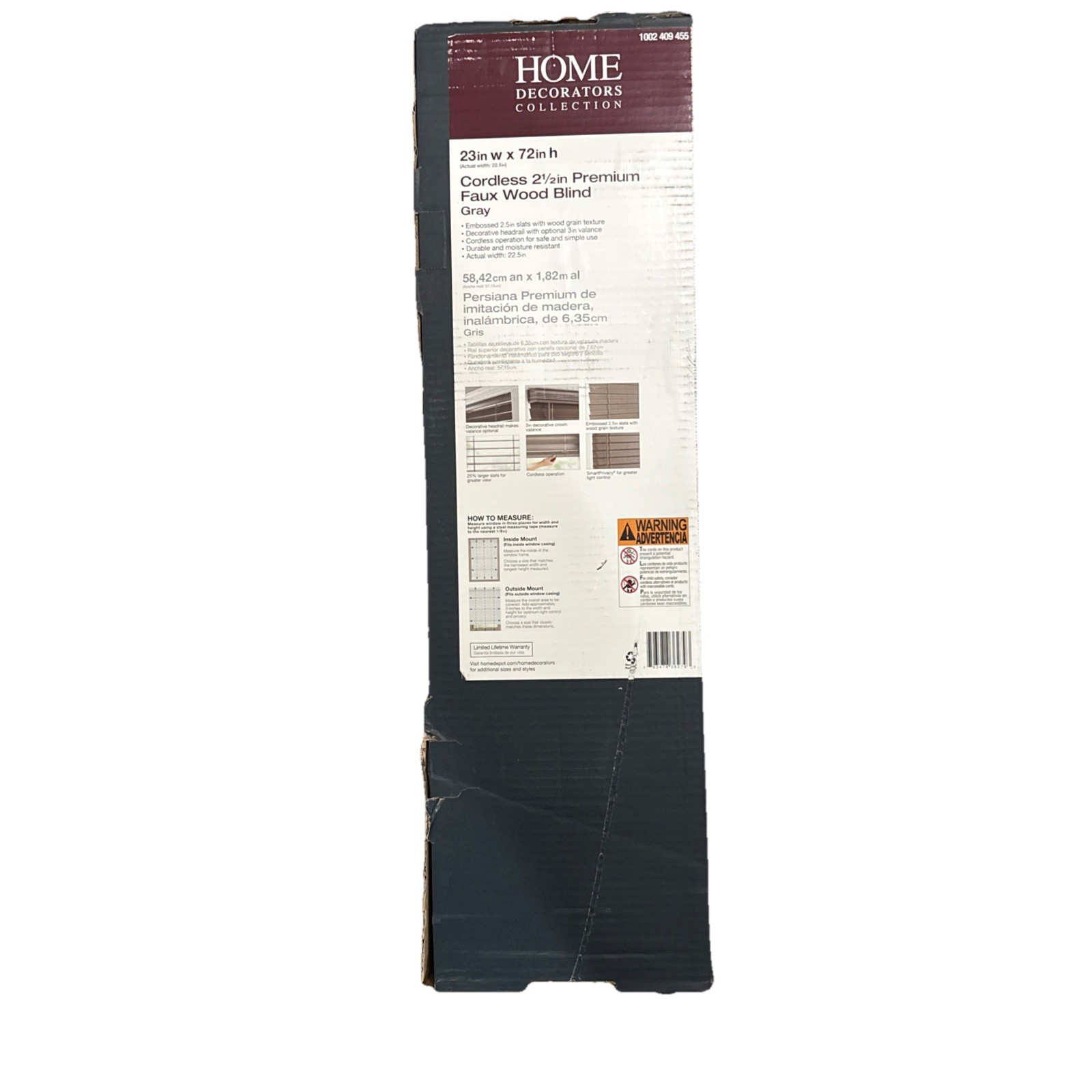 Driftwood Gray Cordless 2.5 in. Premium Faux Wood Blind – 23 in. W x 72 in(O5)
