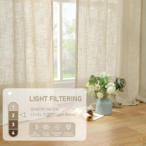 30 Inch Cafe Curtains for Kitchen Window, Semi 34″W x 30″L (Pack of 2) Linen