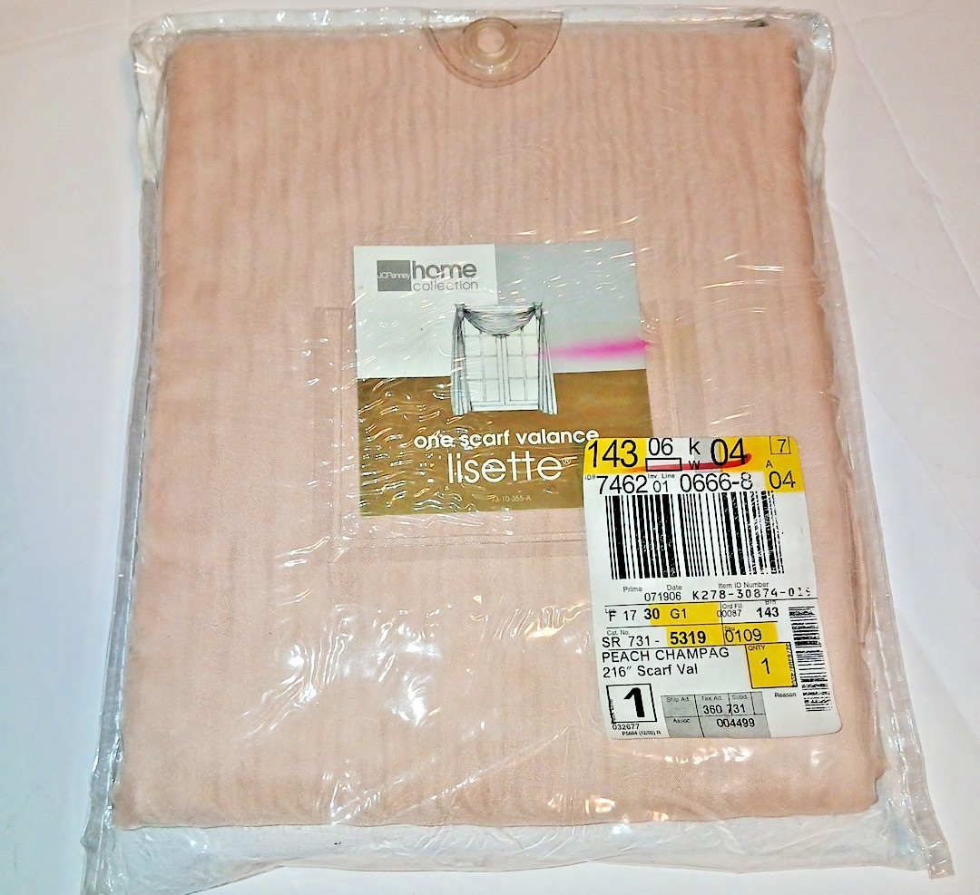 Window Scarf Valance Lisette JC Penney Color Peach Champag 216″ N.O.S.