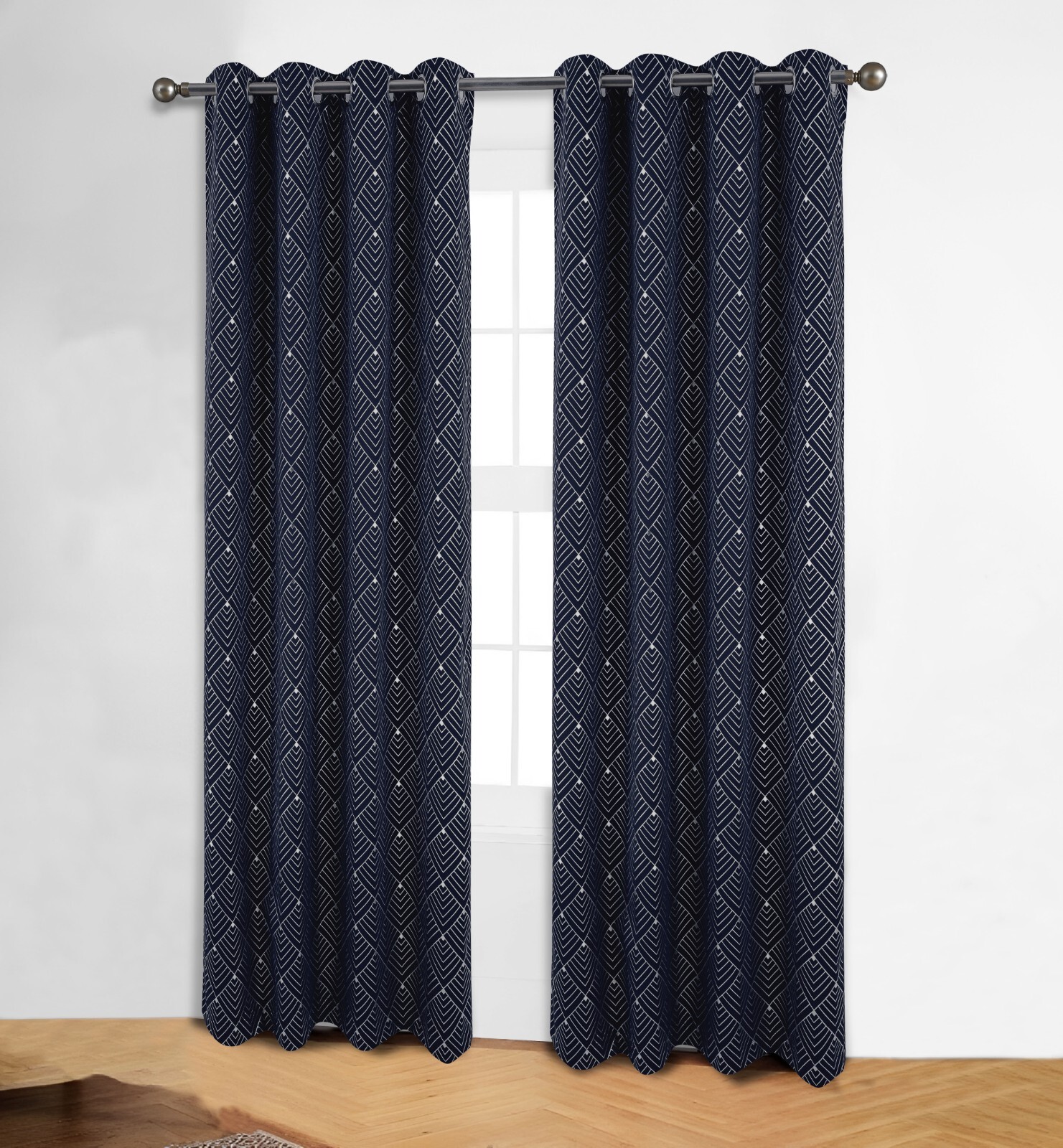 SET OF 2 HARLEY GROMMET TOP BLACKOUT CURTAINS WITH METALLIC FOIL DESIGN,84″ LONG