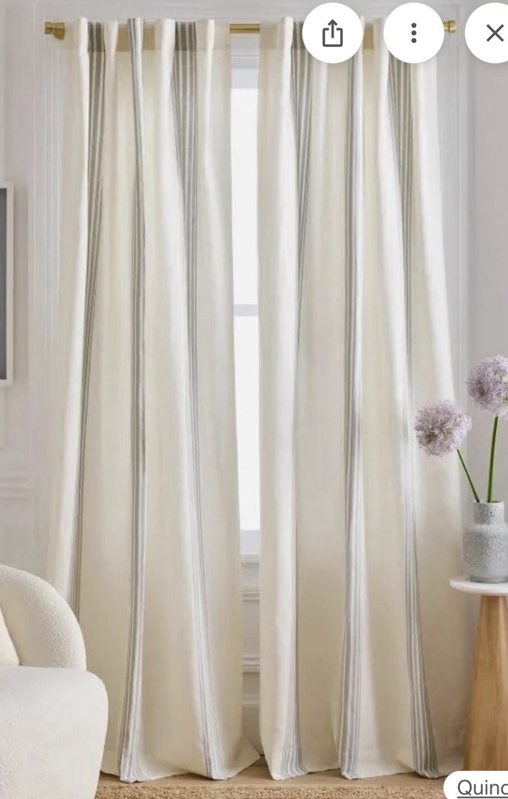 New Quince Coastal Stripe Linen Cotton Curtain One Panel 48 X 96