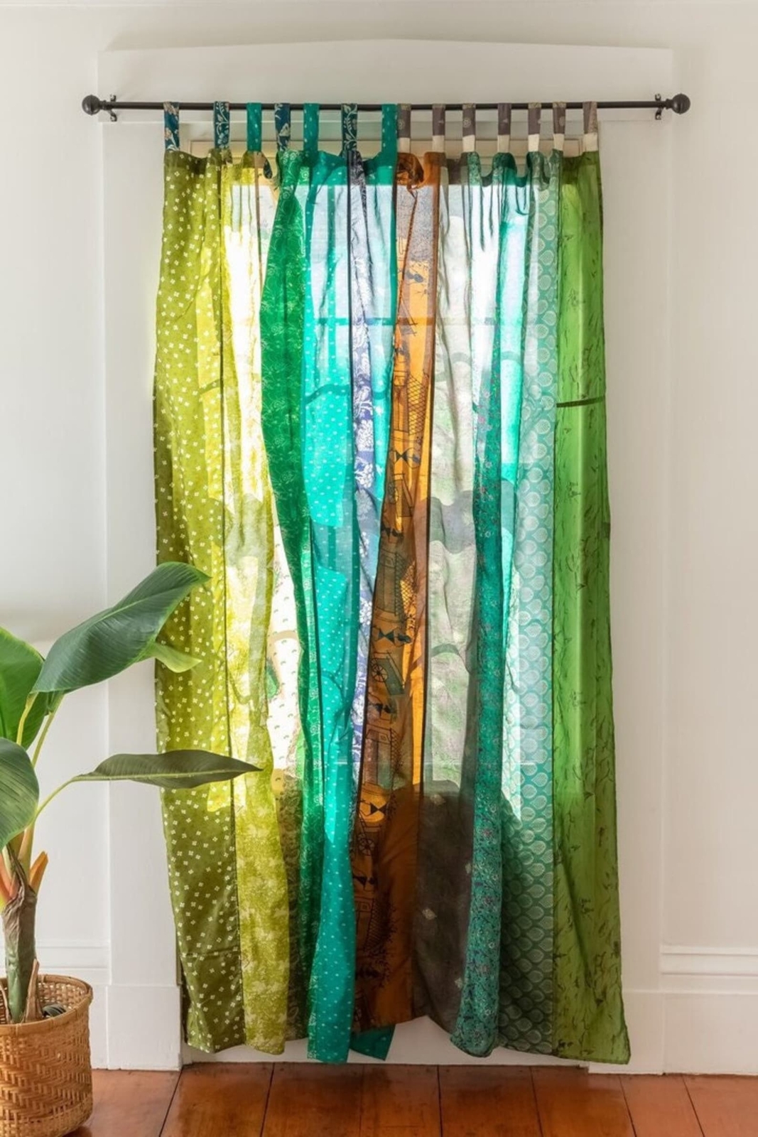 Silk Curtain Patchwork window curtain 2 pc set saree curtain