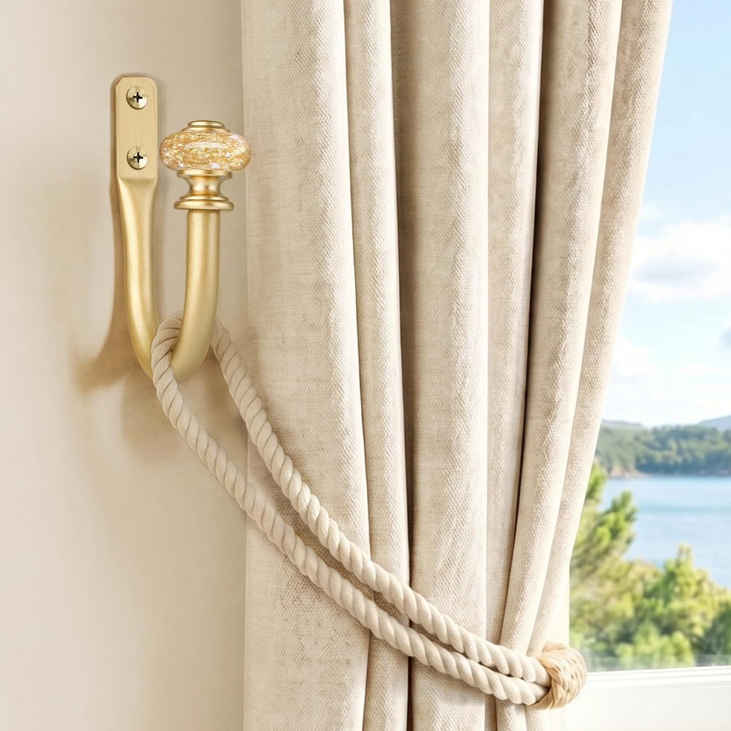 Curtain Holdbacks Gold 2 Pack, Metal Curtain Tiebacks with Decorative Vintage…