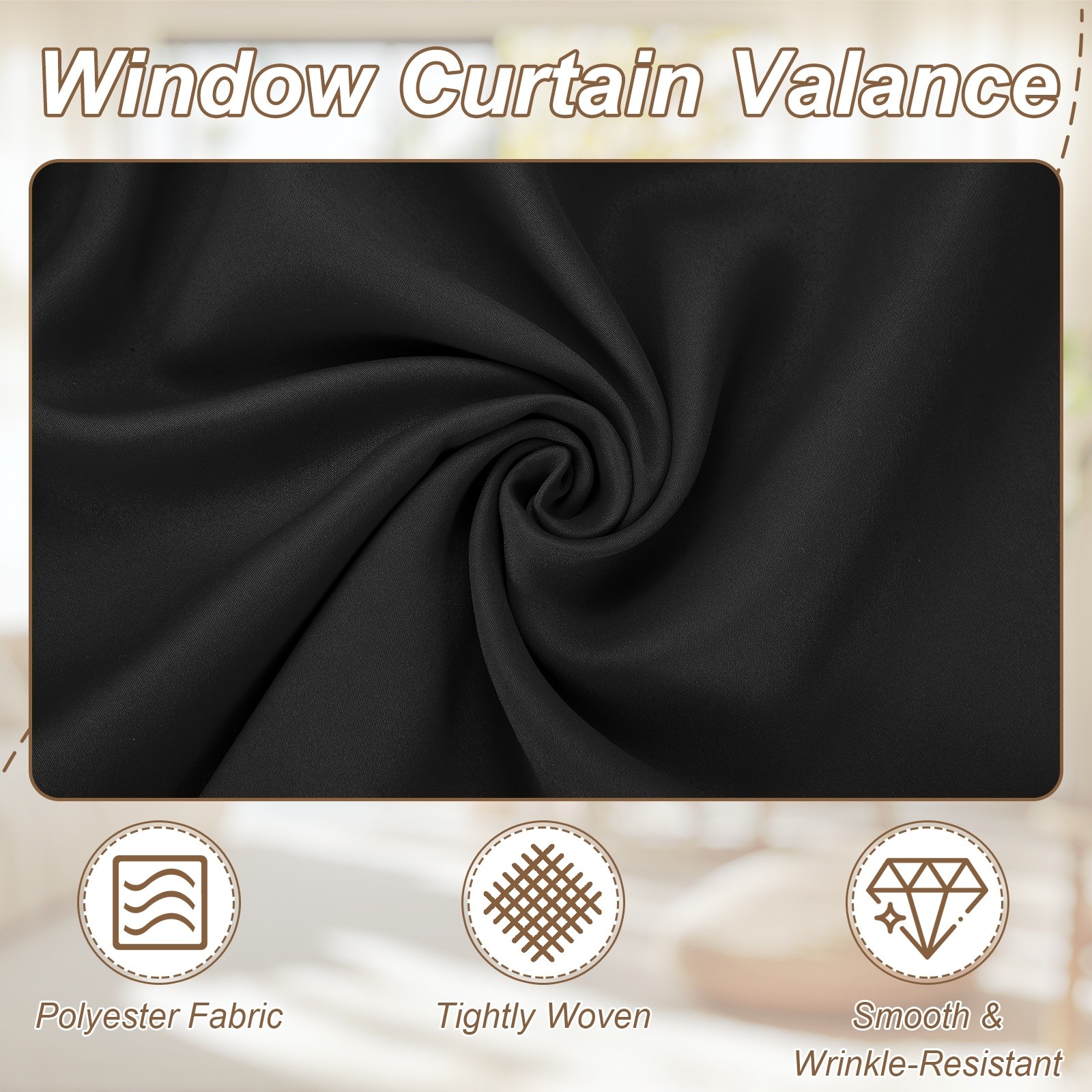 Window Valance, 52 x 18 Inch Valance Curtains for Windows Bedroom, Black
