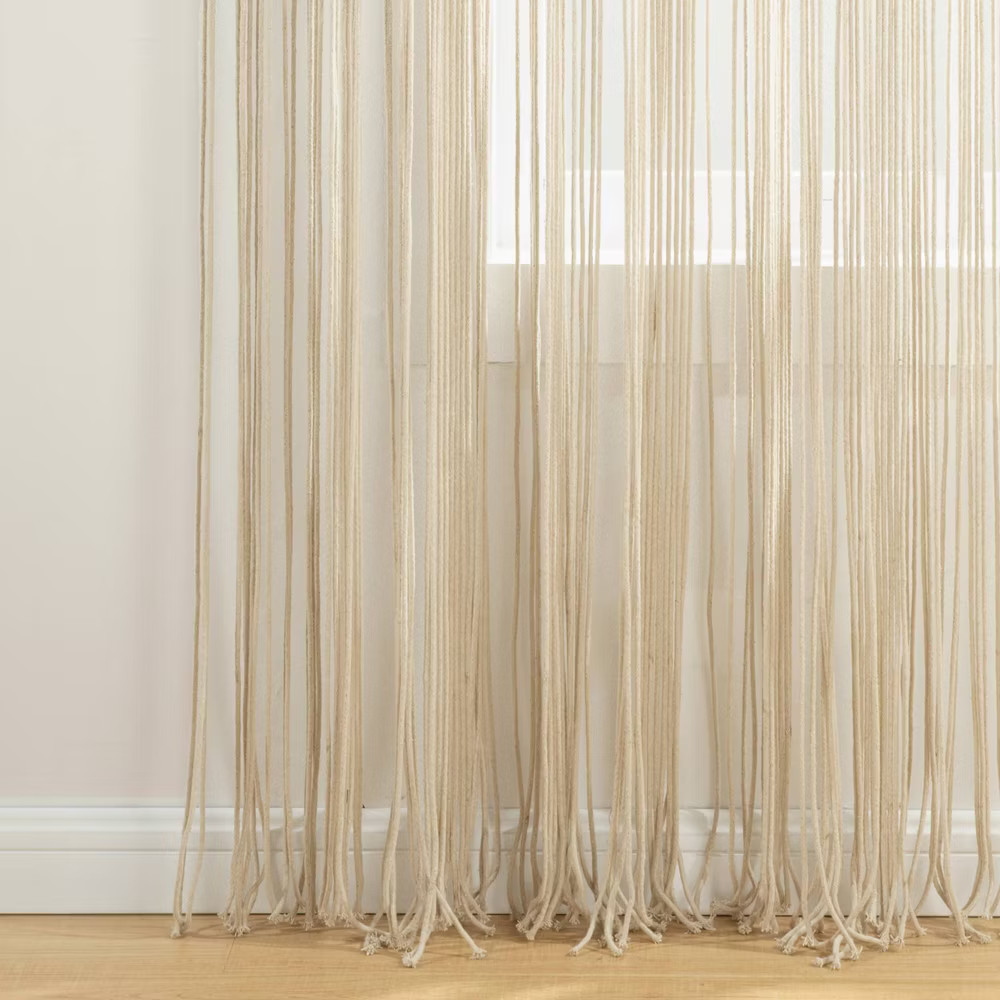 1pc 40″x84″ Light Filtering Boho Macrame Tassel Curtain Panel Tan – Lush