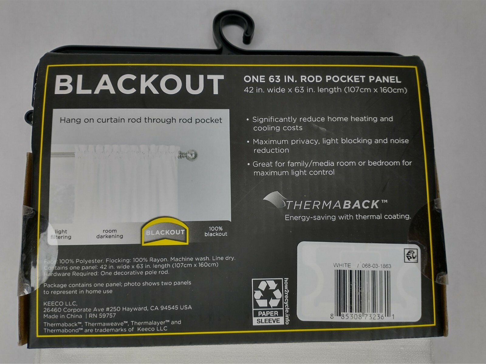 Eclipse Blackout Curtain One (1) Rod Pocket Panel 63 Inch Braxton White