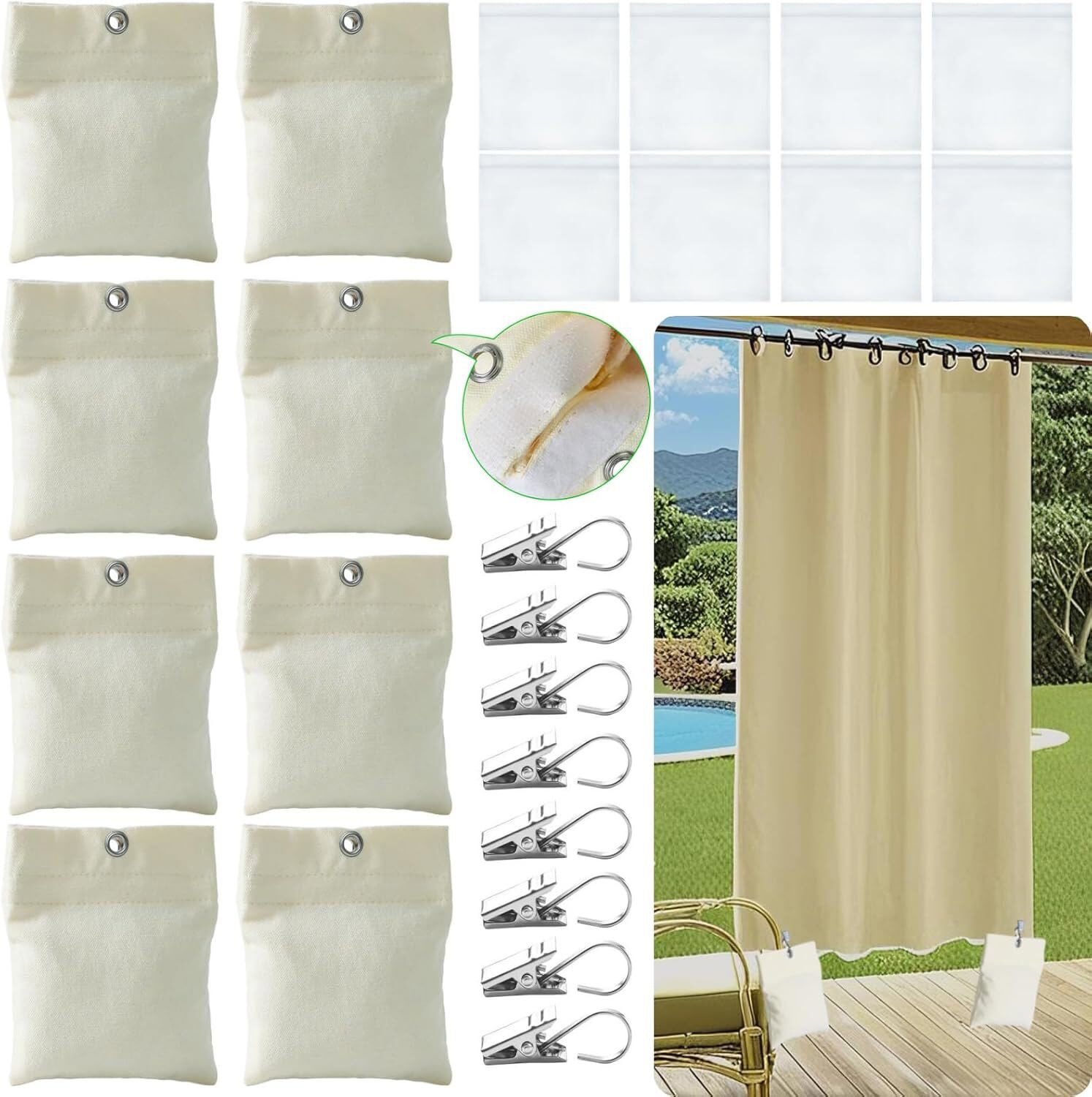 8Pcs Outdoor Curtain Weights 15oz Outdoor Curtain Sandbag Weighted Bags Drapery