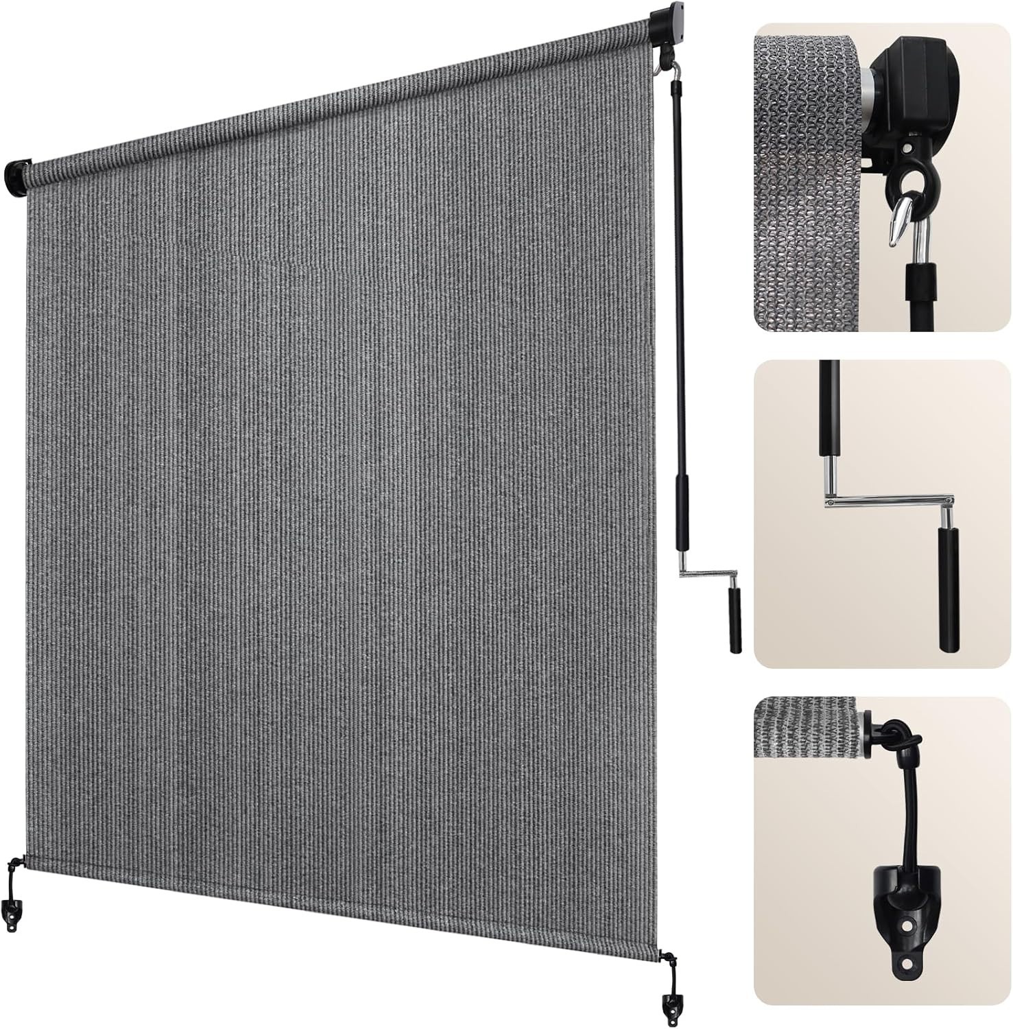 Outdoor Roller Shade 8′ W x 6′ H, Gray Exterior Cordless Patio Shades Roll Up…