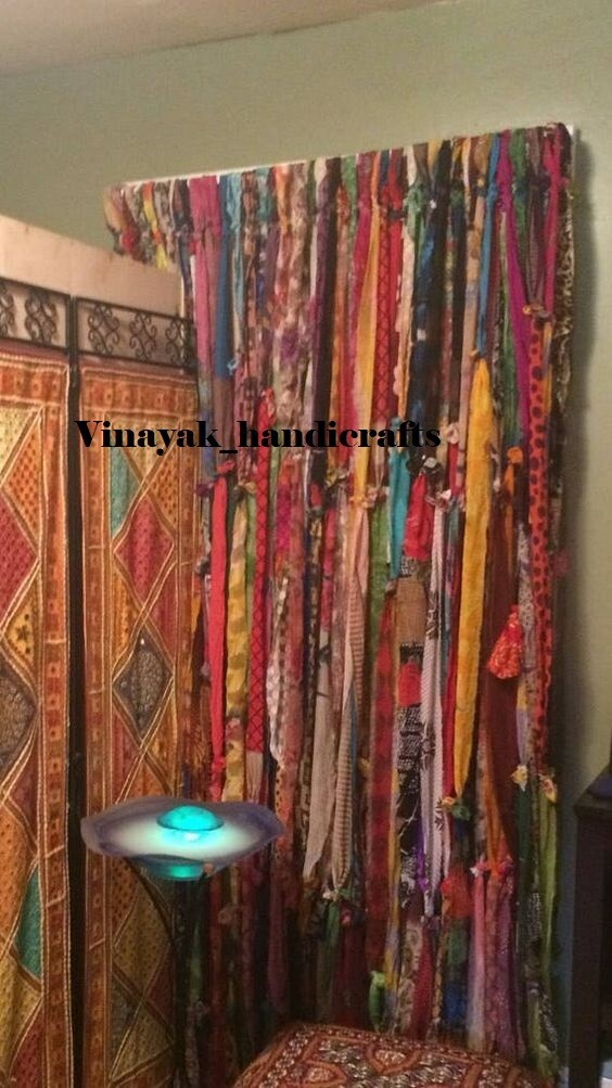 100 Strands, Bohemian gypsy rag Window Bohemian Valance Indian Backdrop curtains