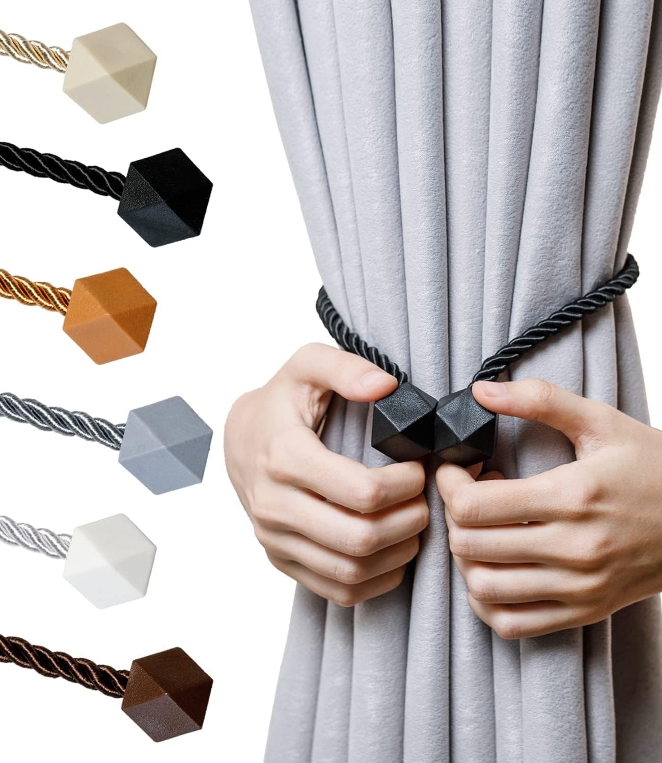 Upgraded 2022 Magnetic Curtain Tiebacks with Nickel Finish – 4 Pack in Black