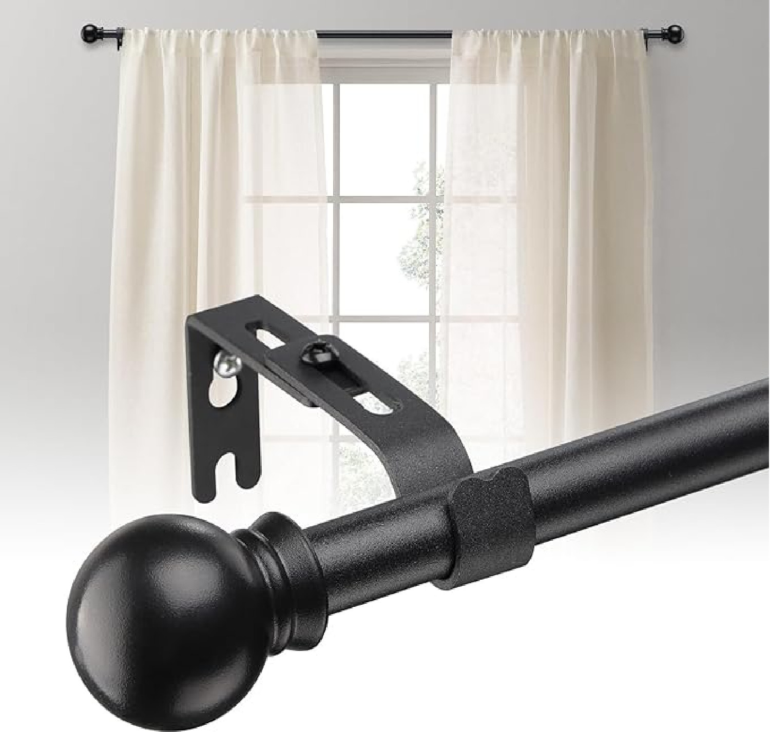 For Window size 36″-62″ in long Matte Black metal Window Curtain Rod post holder