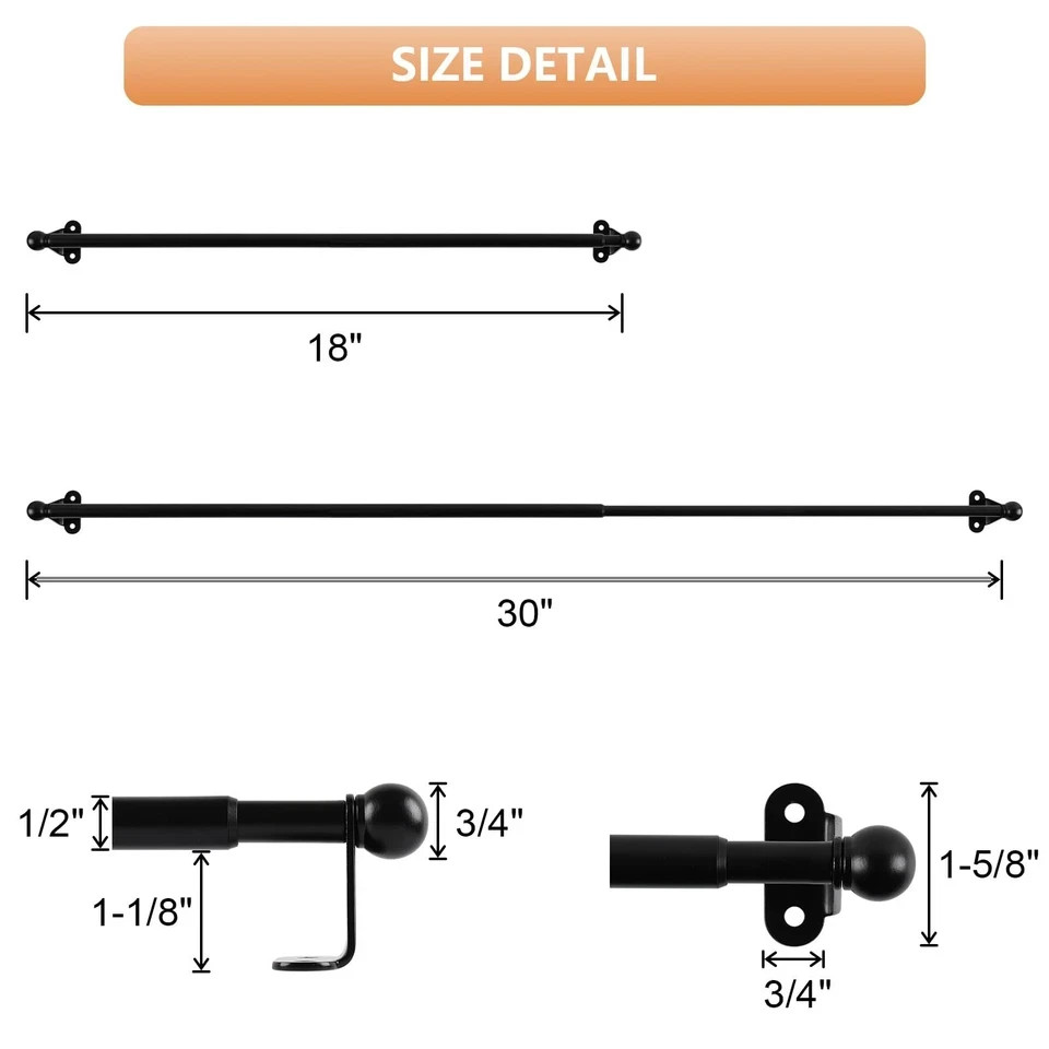 2 Pack Small Curtain Rod 18-30 Inch, 1/2″ Diameter, Cafe Door Curtain Window