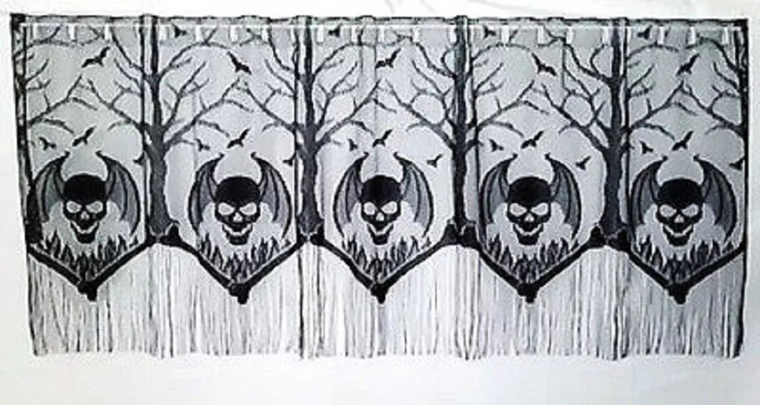 4 Way Black Lace Window Valance Bat Halloween Skull Livingroom Dining Room