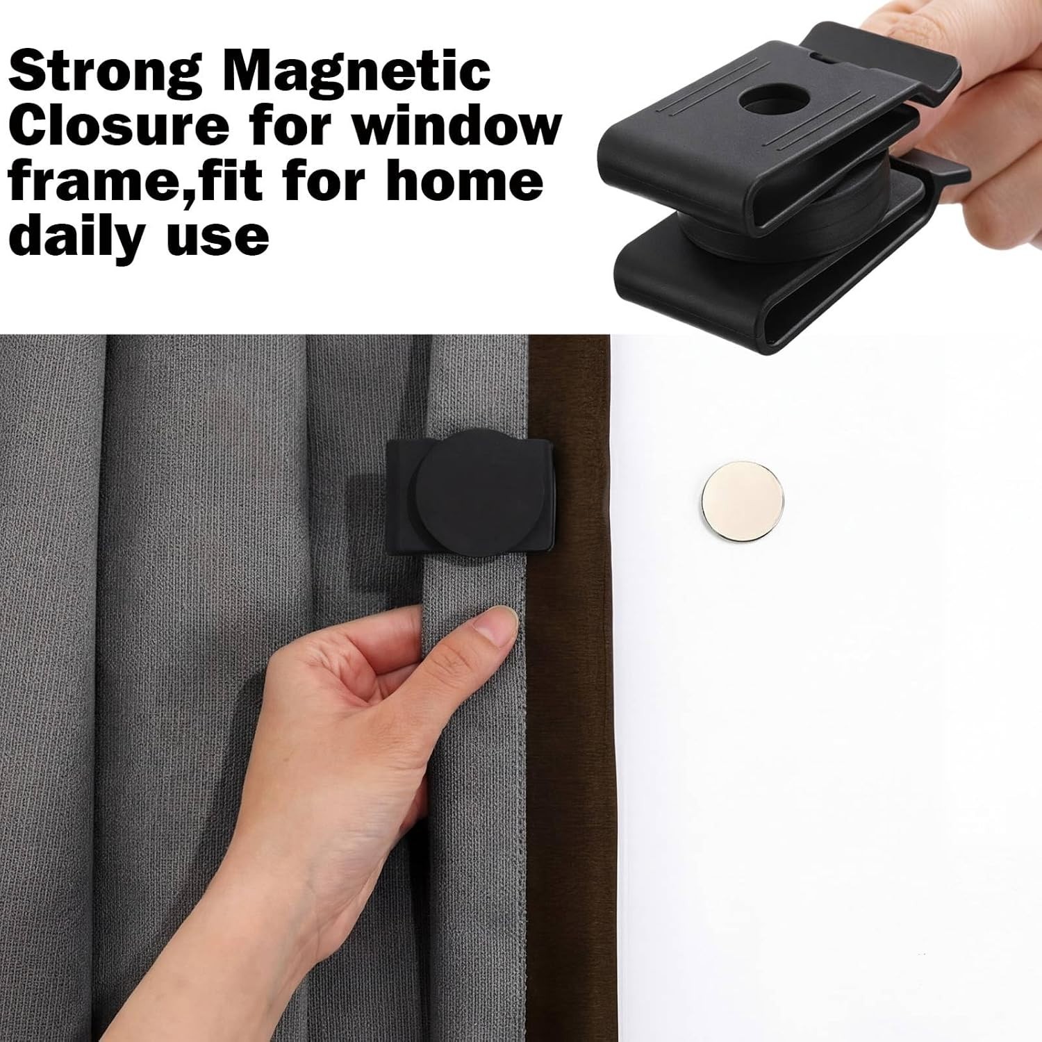 Magnetic Curtain Closures 6 Count Black Waterproof Fabric for Outdoor Use