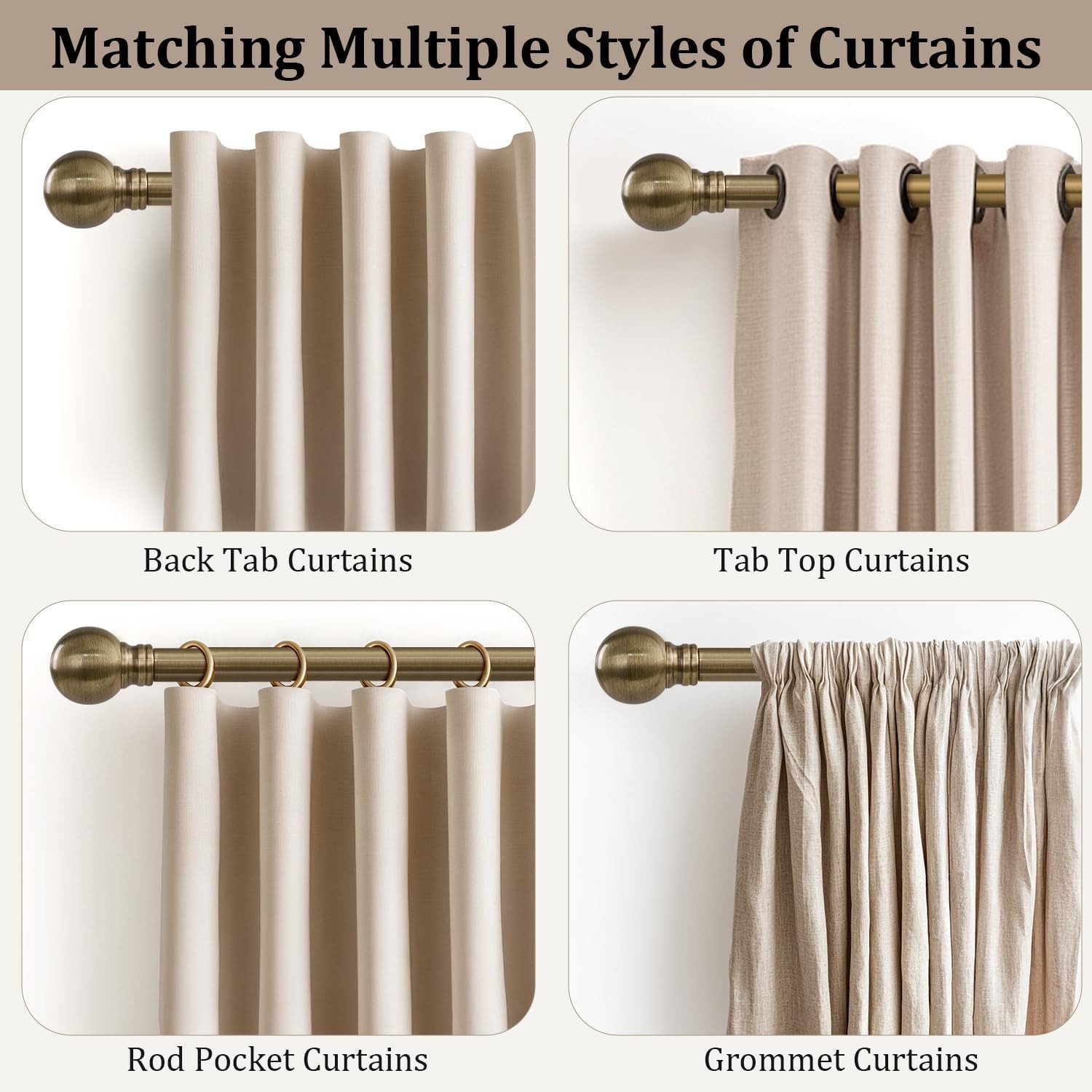 Antique Bronze Adjustable Curtain Rod 28-48 Inch – Heavy Duty with Finials