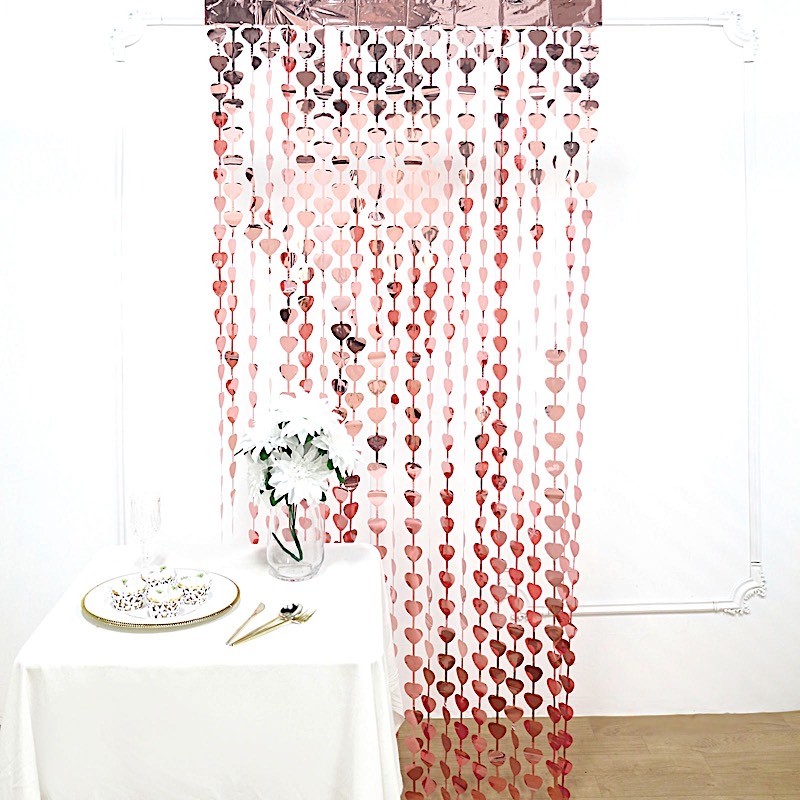 3 ft x 6.5 ft ROSE GOLD Metallic Heart Foil Tassels Fringe CURTAINS Party Home