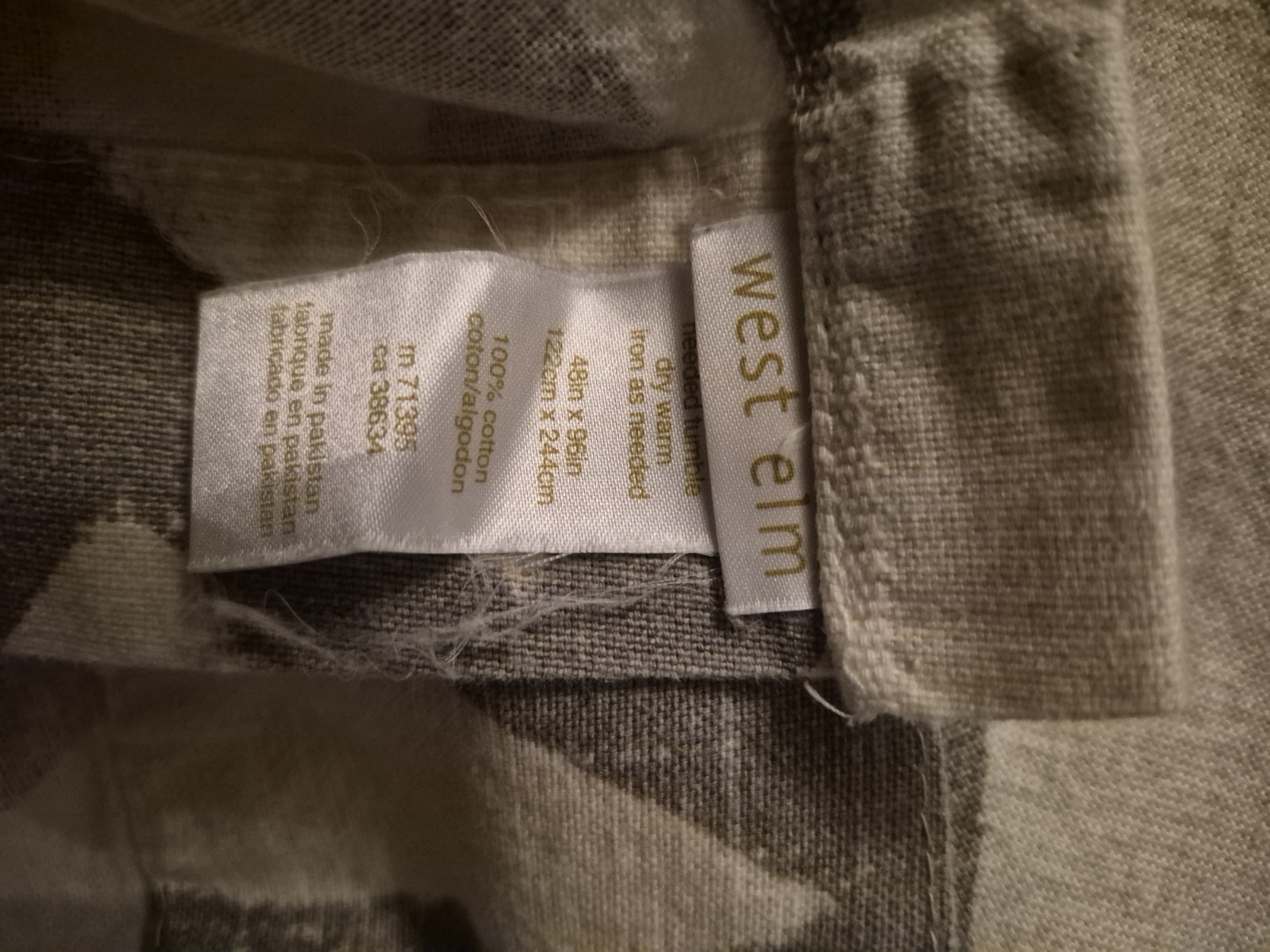 Set of 3 West Elm Panel Curtains Grey ‘Swirls’ on Cream 48×96 Cotton Pole