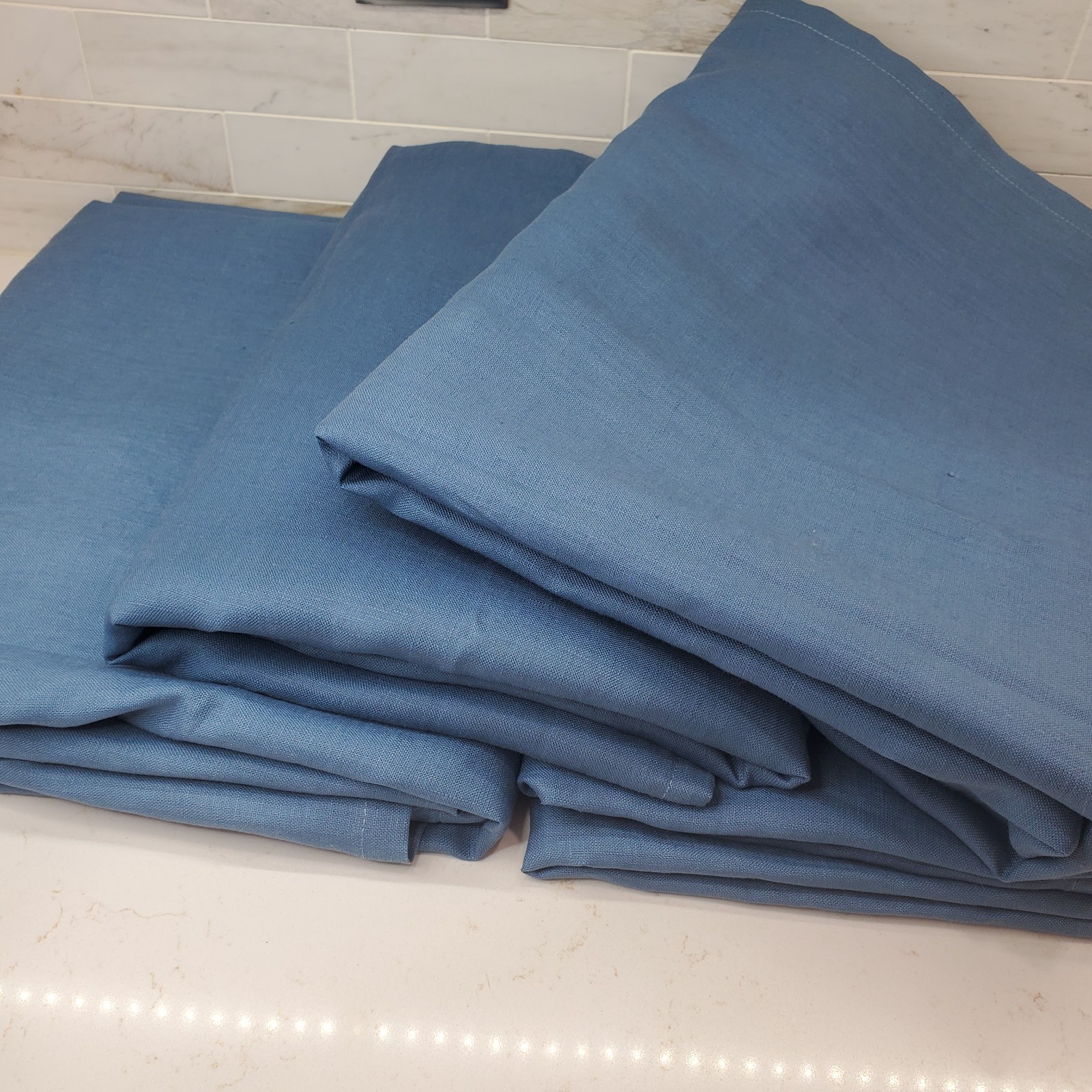 Linen Blue 8′ Ceiling to Floor Drapes 4 Curtain Panels Ikea Aina Unlined 58″x98″