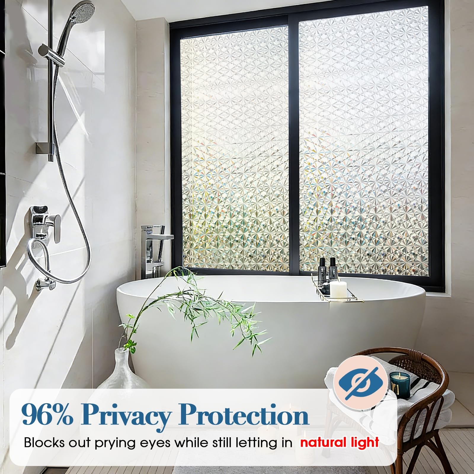 Windimiley 3D Diamond Frosted Glass Window Privacy Film, 17.5×78.7in, Pure
