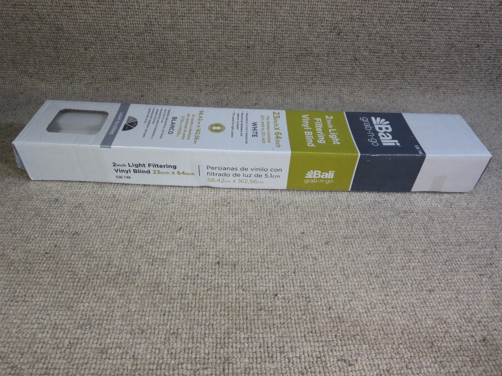 Bali Grab n Go 2″ Light Filtering Vinyl Blind Unopened NOS White 23″ x 64″