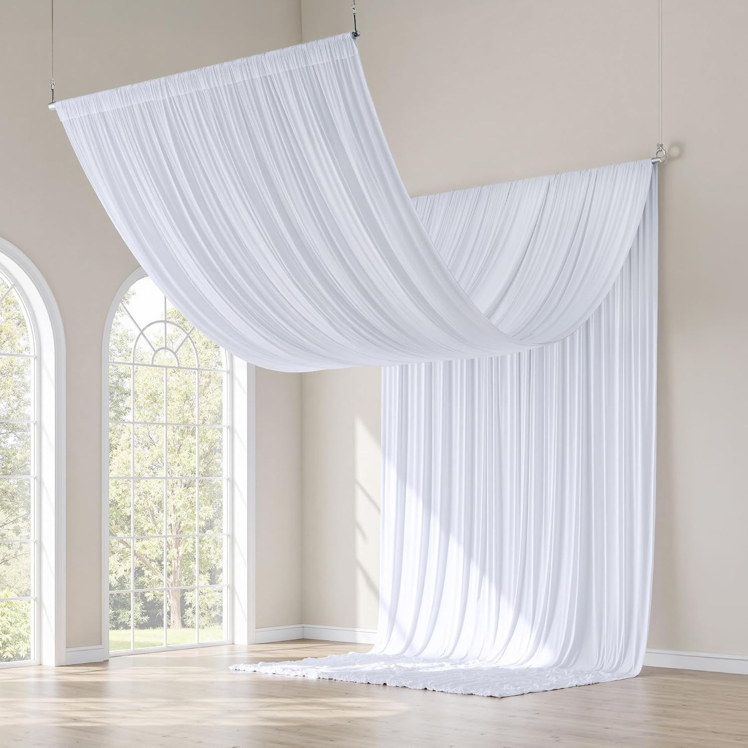 40x20ft White Wedding & Party Ceiling Drapes – 8 Pack Wrinkle-Free Polyester …