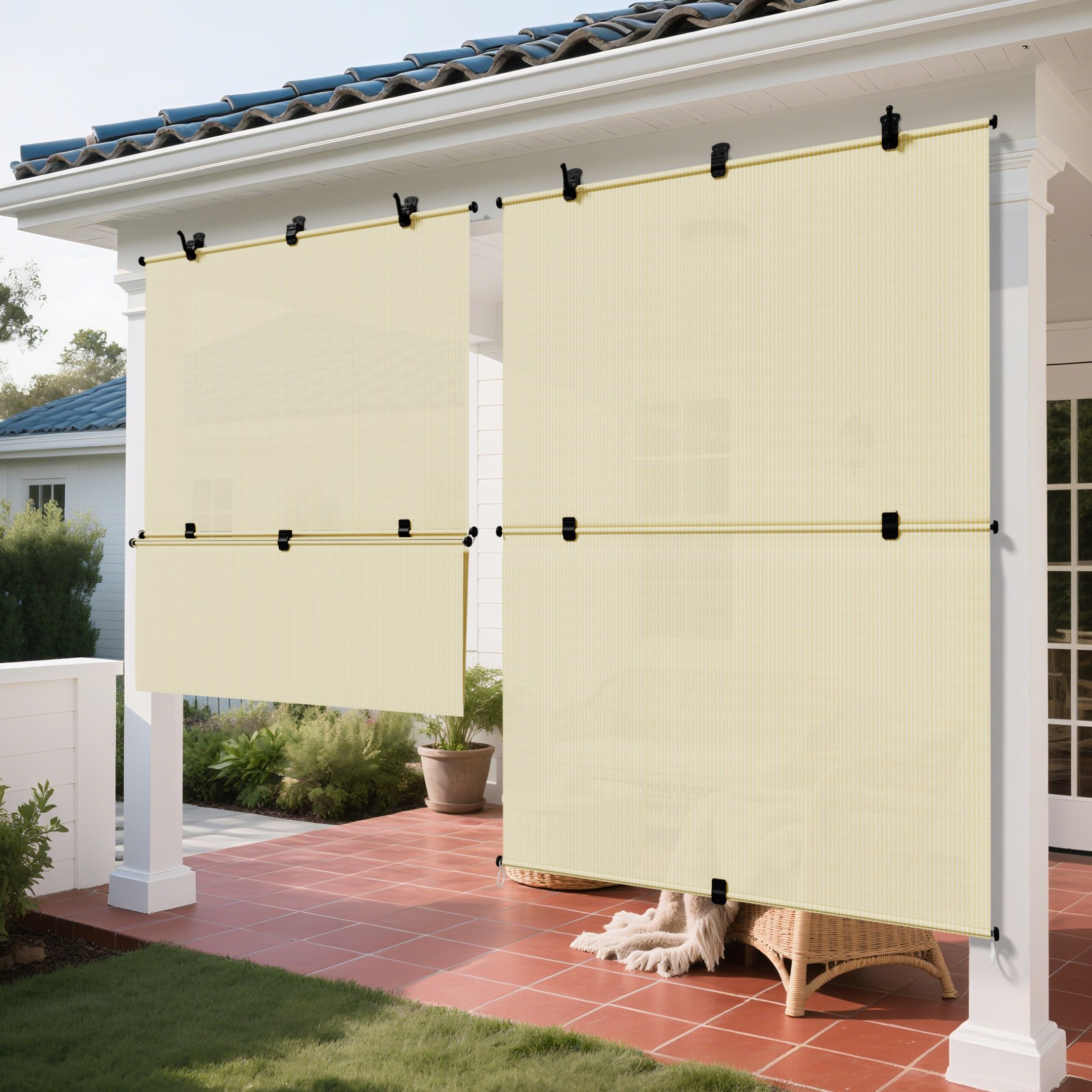 Ourdoor Roller Shade UV Block Cordless Roll Up Blind for Patio Deck Gazebo Porch
