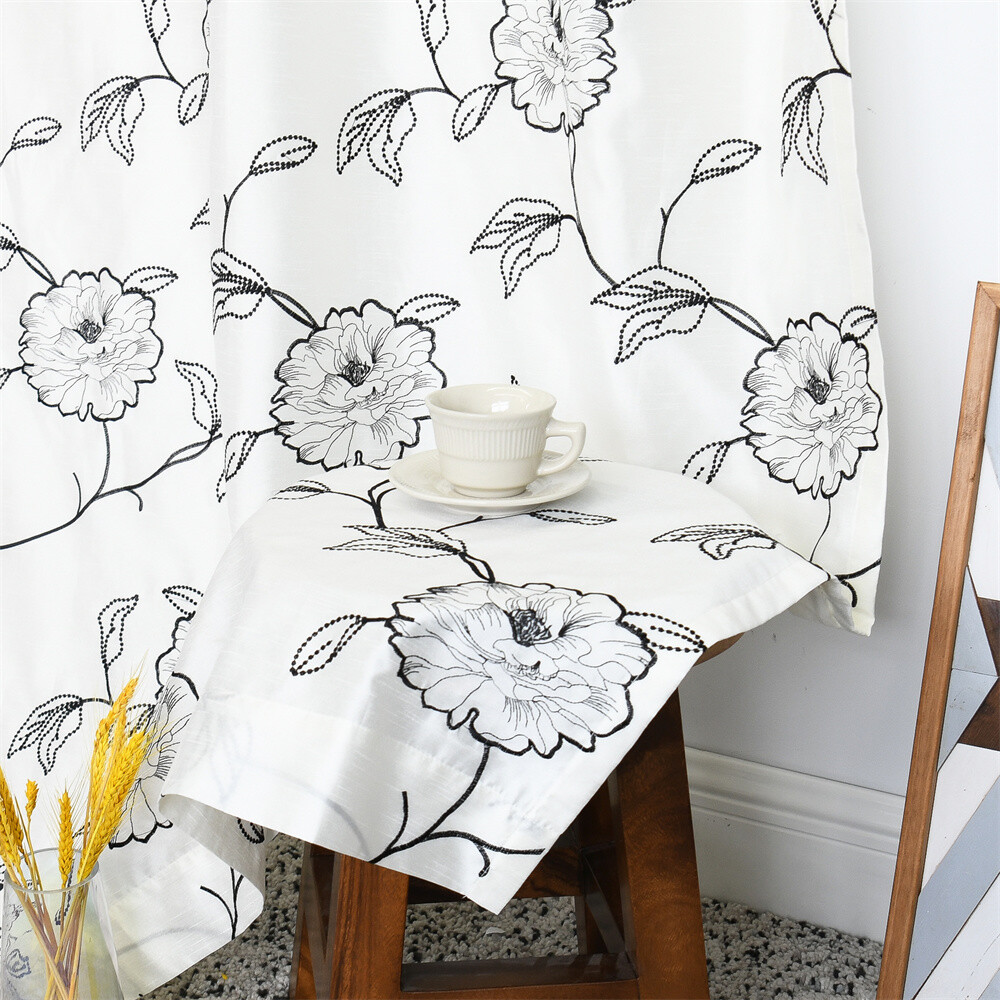 Floral Embroidered Magnolia Curtain Set of 2 Panels, 54″ x 96″ Each, Rod Pocket