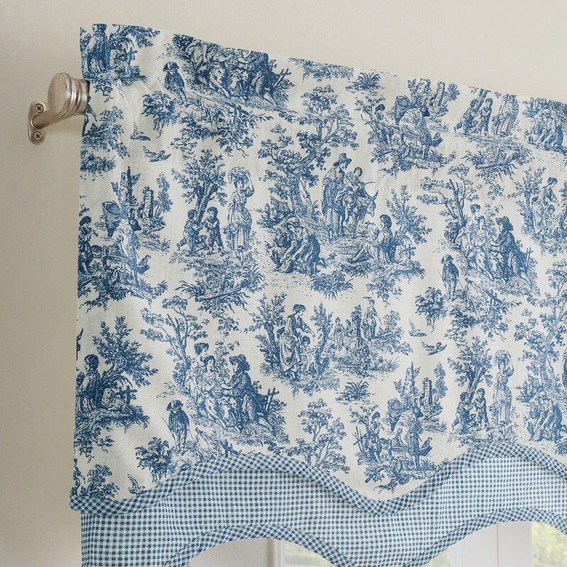 Waverly Charmed Life Wave Valance 75″x 16.5″ Blue White Toile Pattern Scalloped