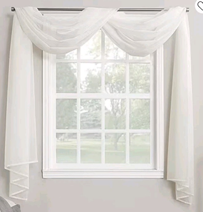 No. 918 Emily Sheer Voile Window Scarf Valance- 59″X 216″ Eggshell / Weddings