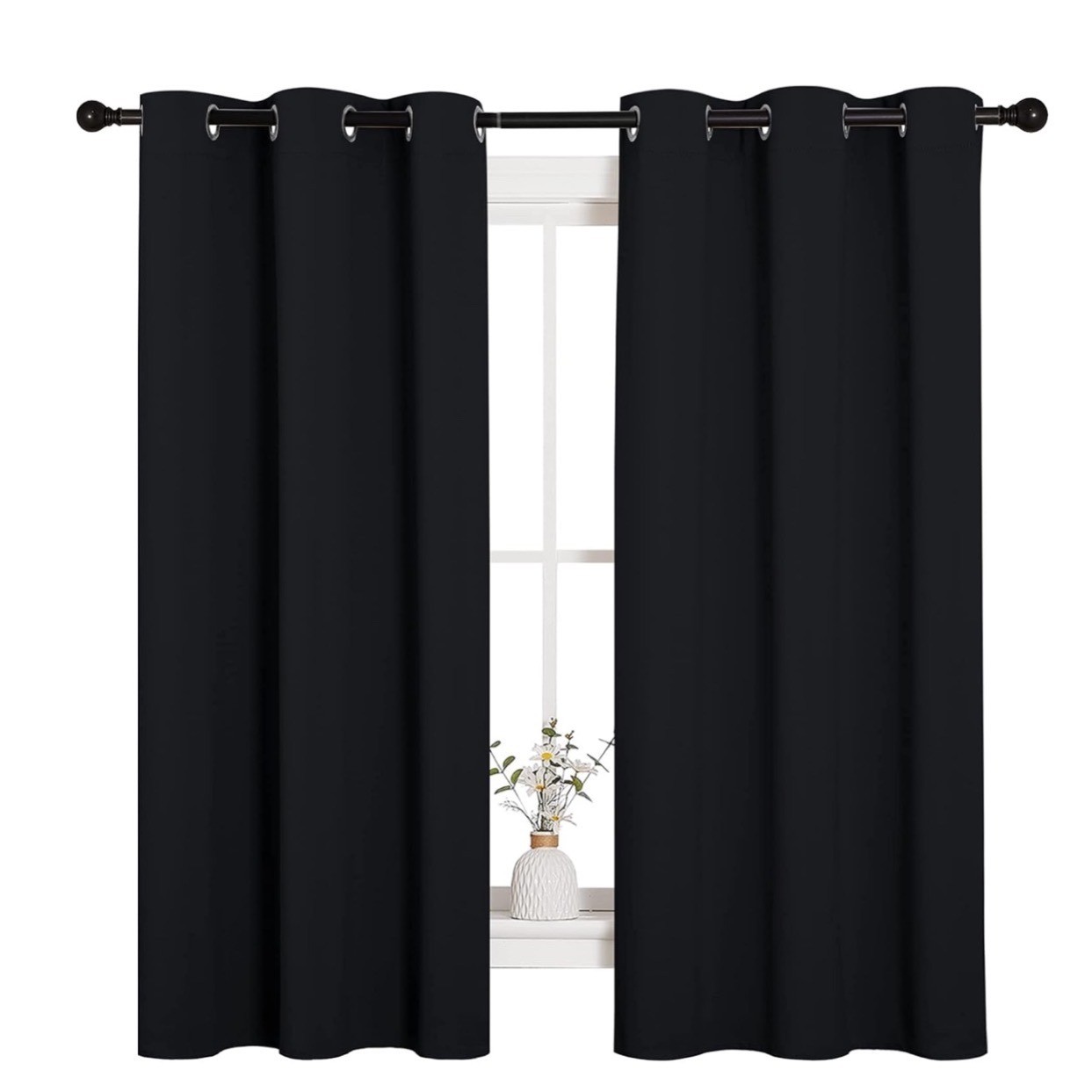 Black 99% Blackout Grommet Curtains Triple Weave Technology Easy Care