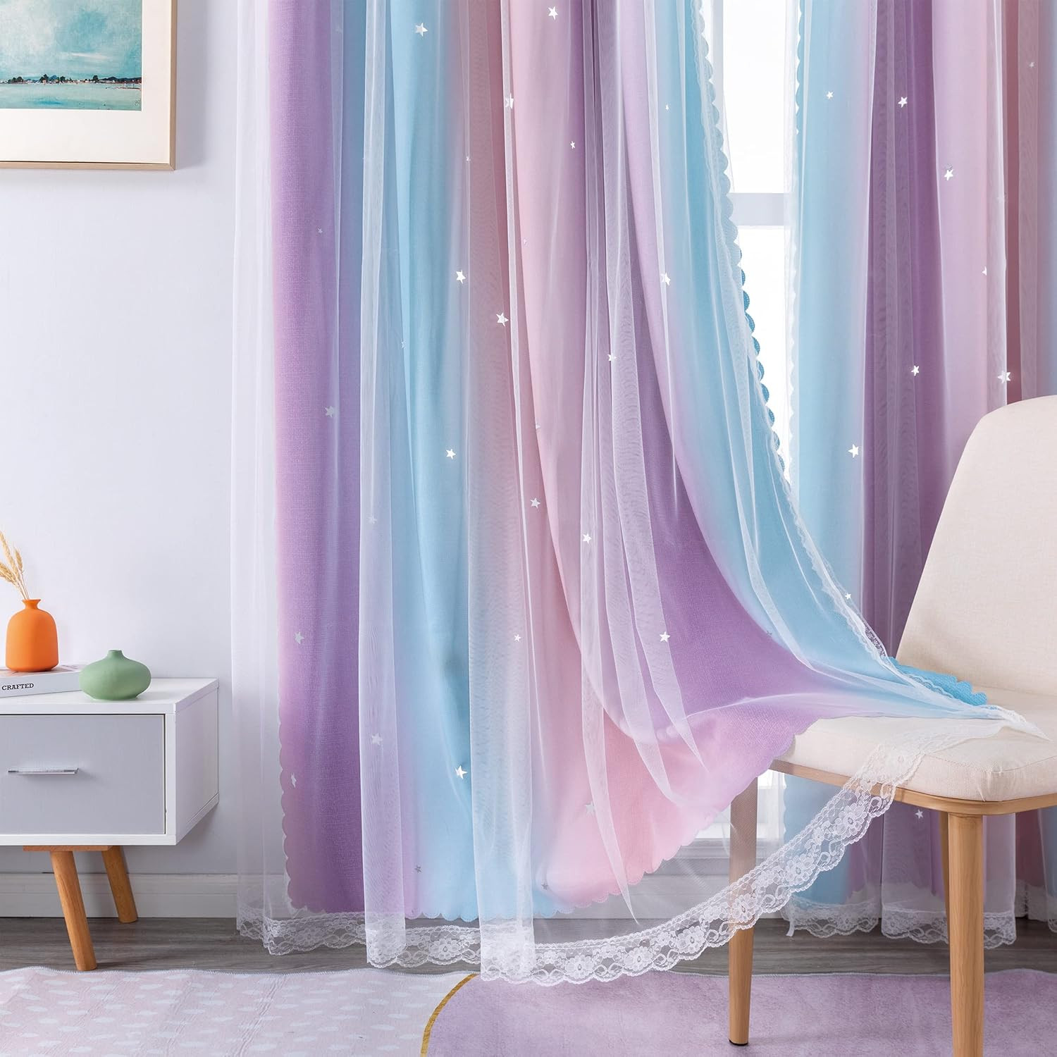 Dream Star Blackout Curtains for Kids Rooms Girl Princess Curtain for Daughter B