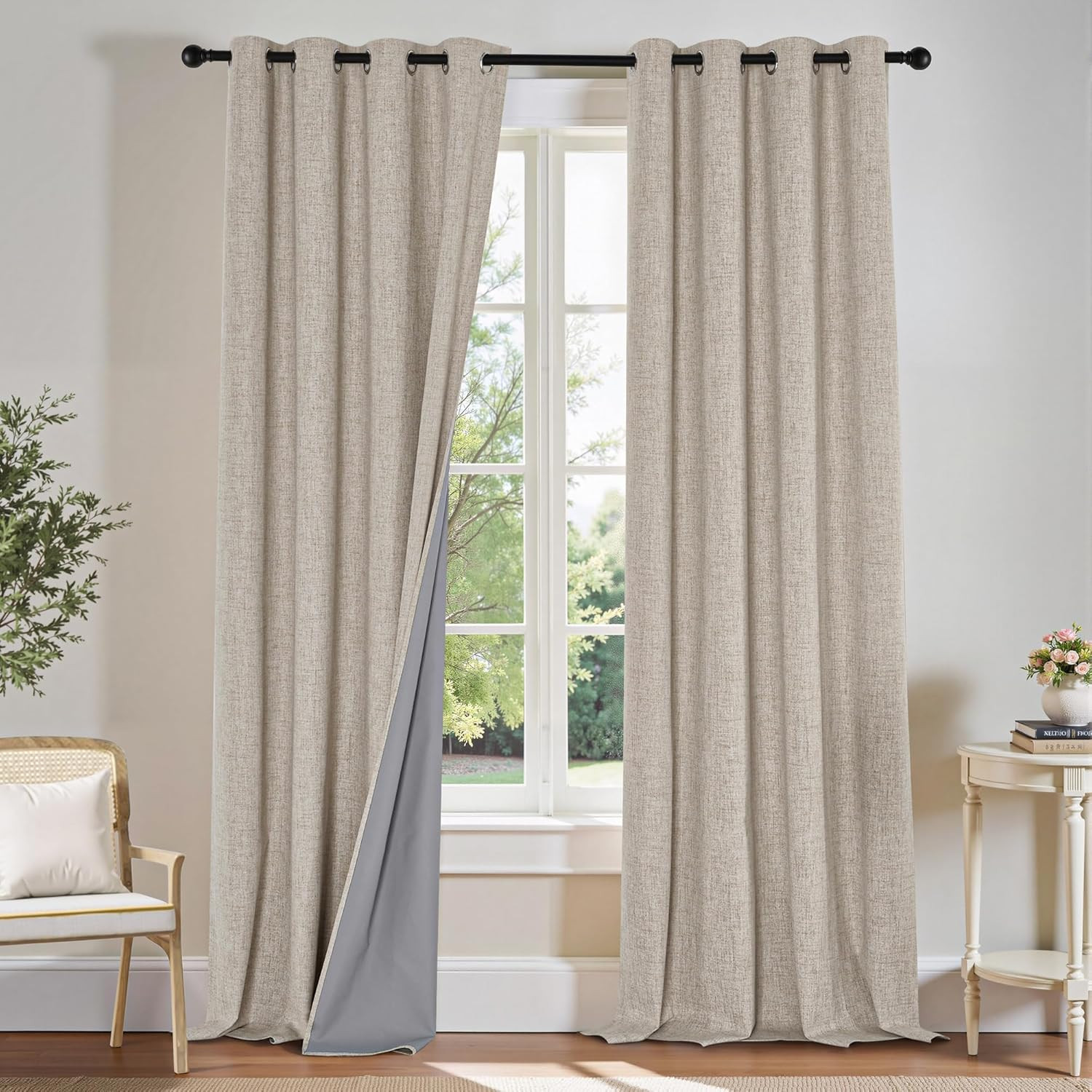Linen Blackout Curtains for Bedroom 84 Inches Long, Thermal Insulated Grommet 10