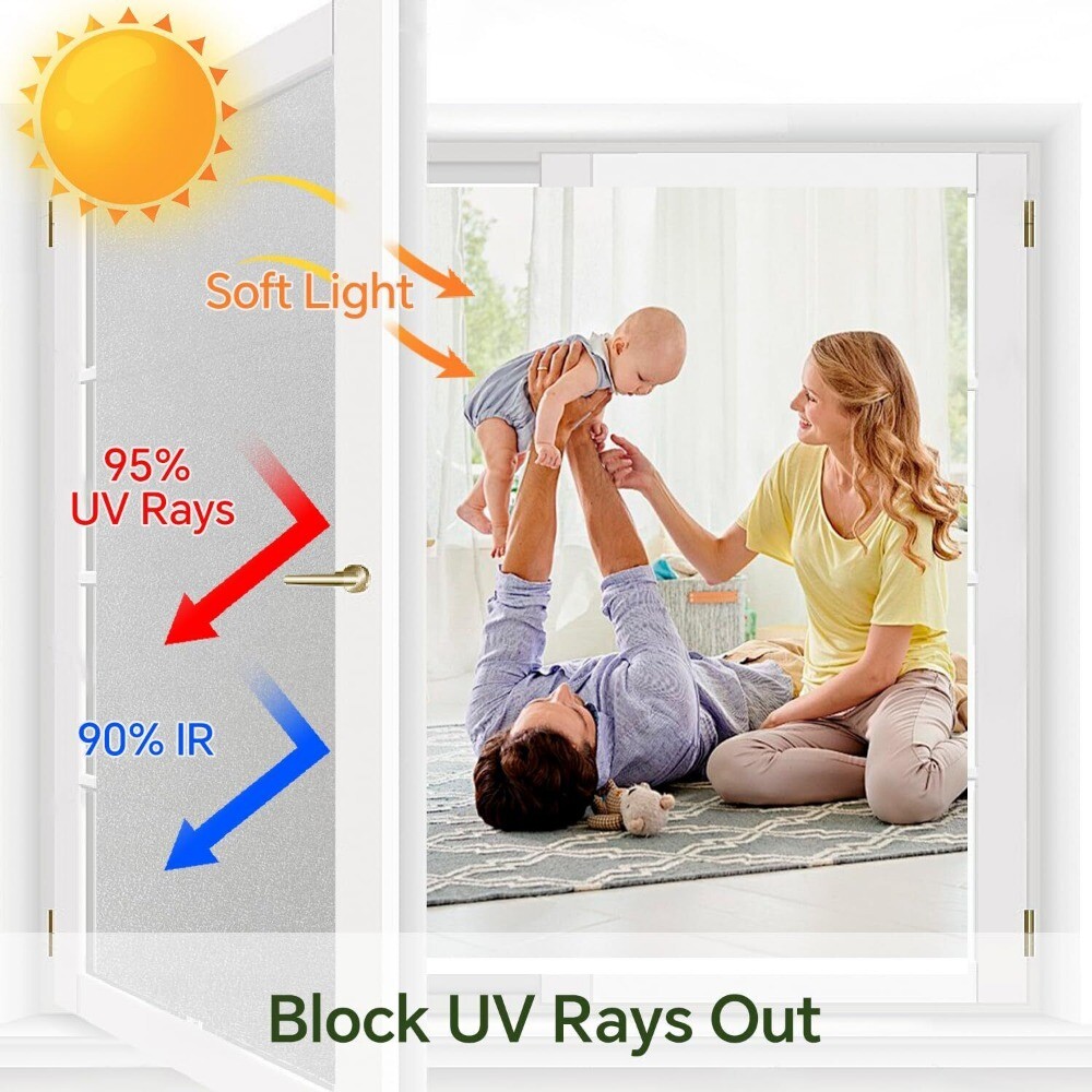 rabbitgoo Window Film Privacy Non-adhesive Tint Frosted Stained Glass Pure