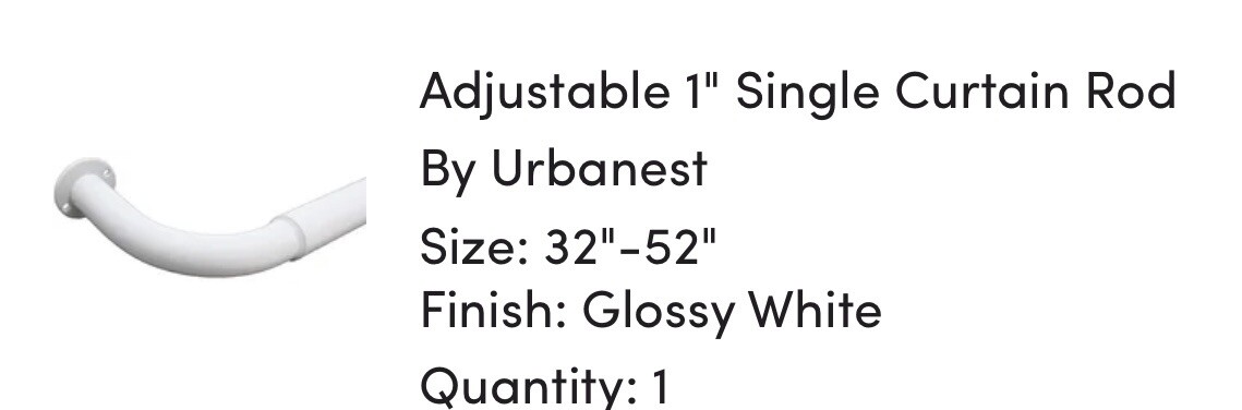 Adjustable 1 in. Dia Single Curtain Rod in Glossy White 32”-52”