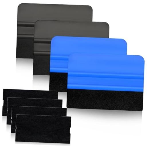 4 Pcs Felt Squeegee for Vinyl, 4 Inch Felt Edge Vinyl Squeegee Blue & Black