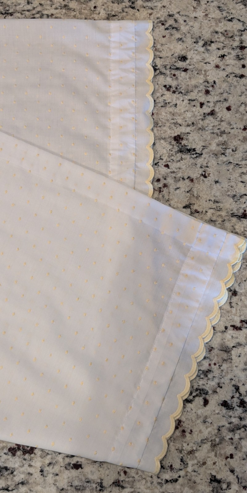 Set of 4 Handmade Swiss Dot Curtain Panels White&Yellow 51″ LONG X 73″ WIDE