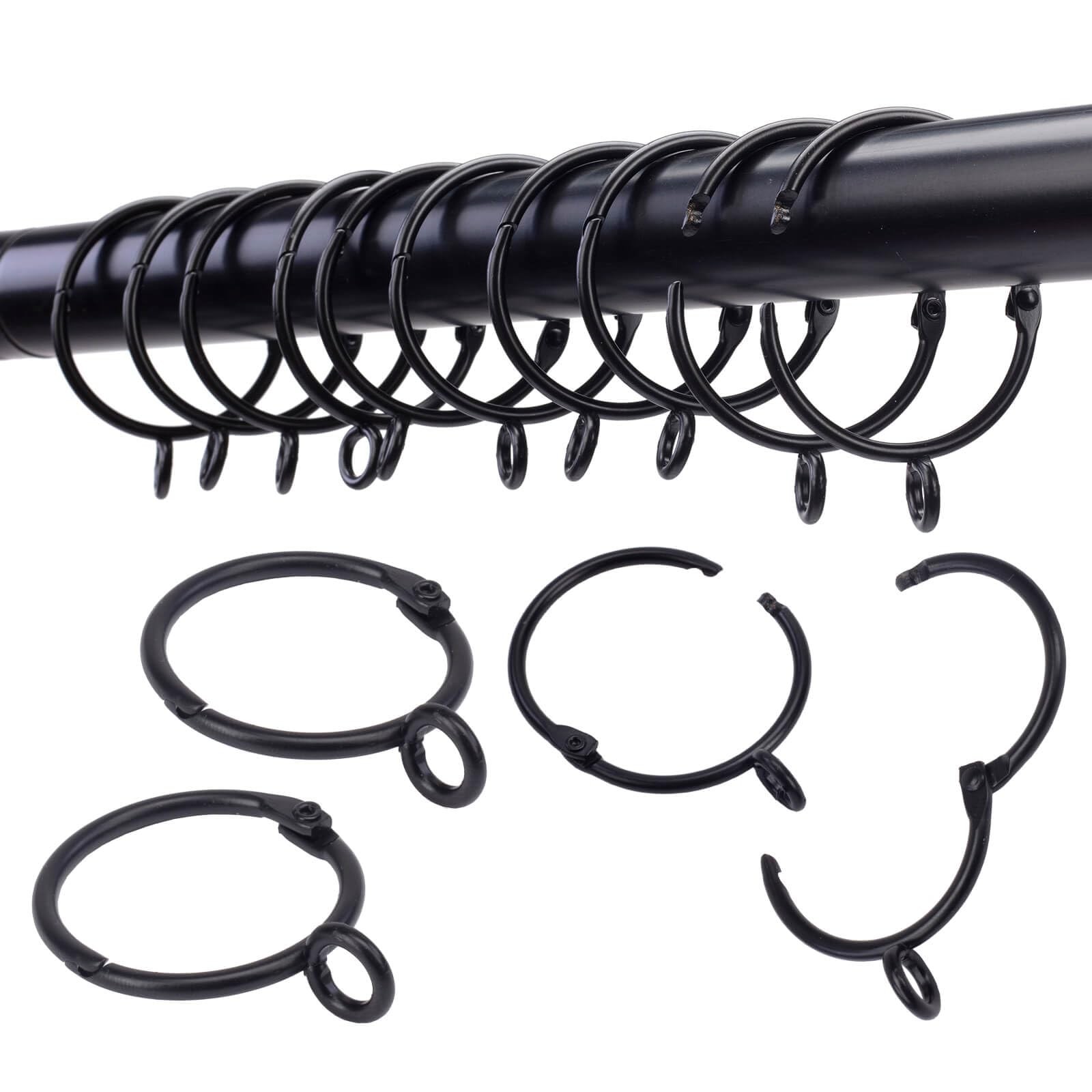 24PCS Black Curtain Rings 1.5 Interior Openable Eyelet Heavy Duty Drapes