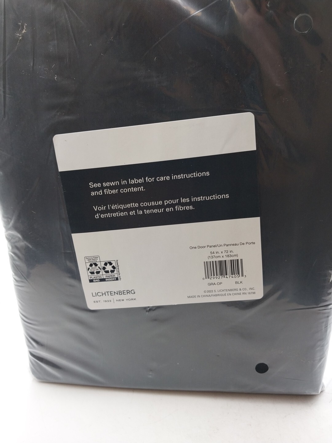 Lichtenberg Door Panel Curtain 54in x 72in Black