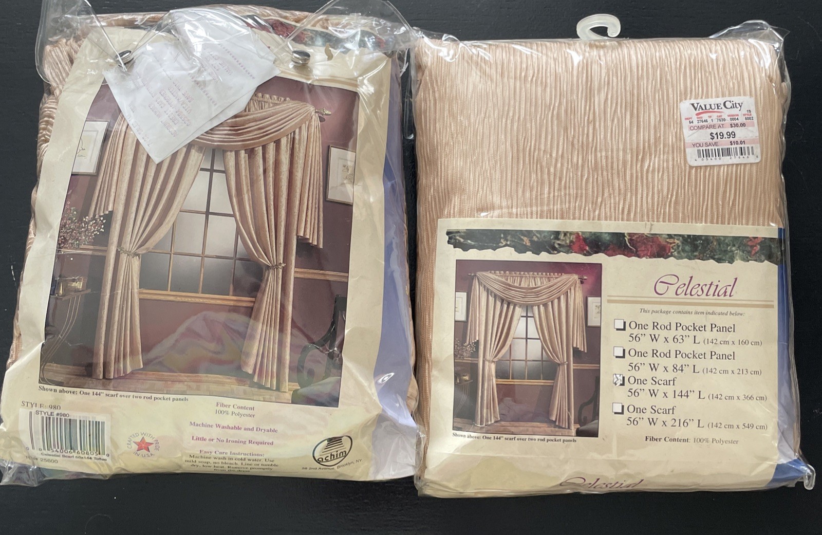 VTG Window Scarf Valance Lot 2 Celestial 56×144 Toffee Oatmeal Warm Beige Flax