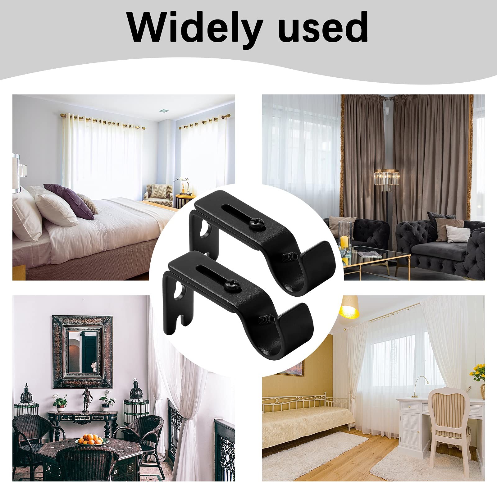 4 PCS Heavy Duty Adjustable Curtain Rod Brackets Wall Mount Black 5/83/4