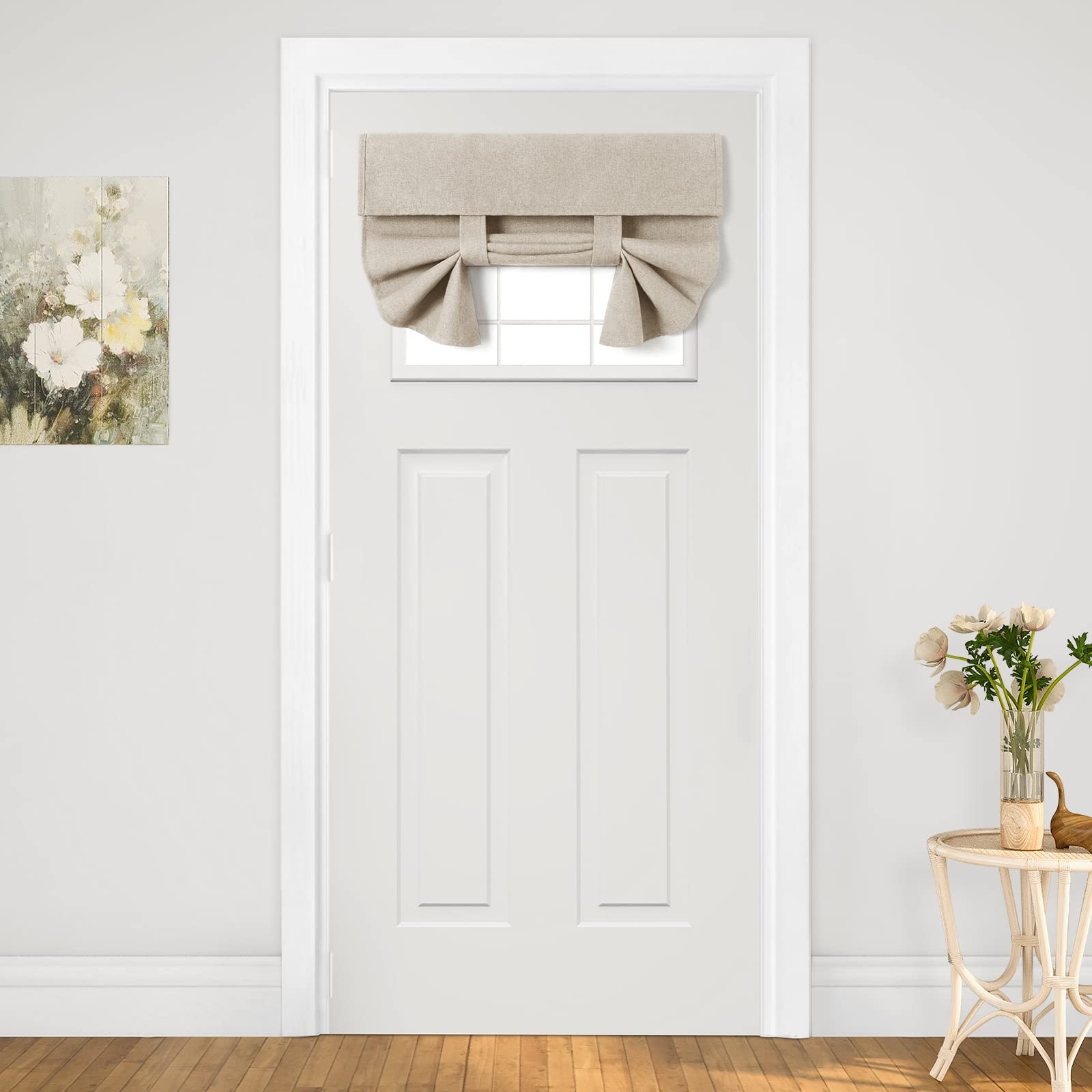 HOMEIDEAS Linen French Door Curtains, Privacy Small Door Window Curtains, 26 X 2