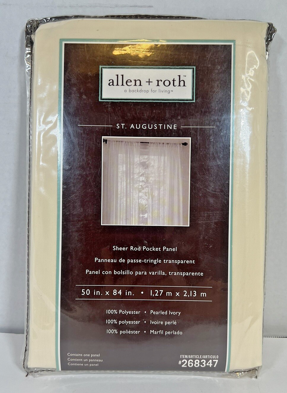 Single Curtain Panel ALLEN + ROTH 84-in Ivory Polyester Sheer Rod Pocket NEW.