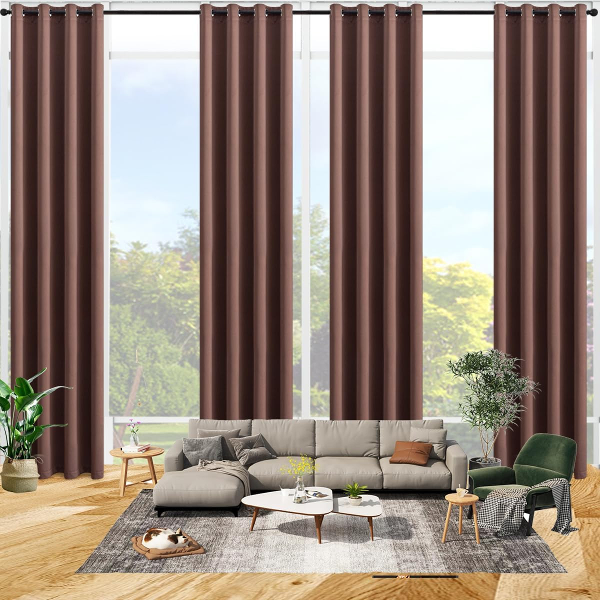 16Ft Extra Long Blackout Curtains for High Ceilings, Brown 1 Panel